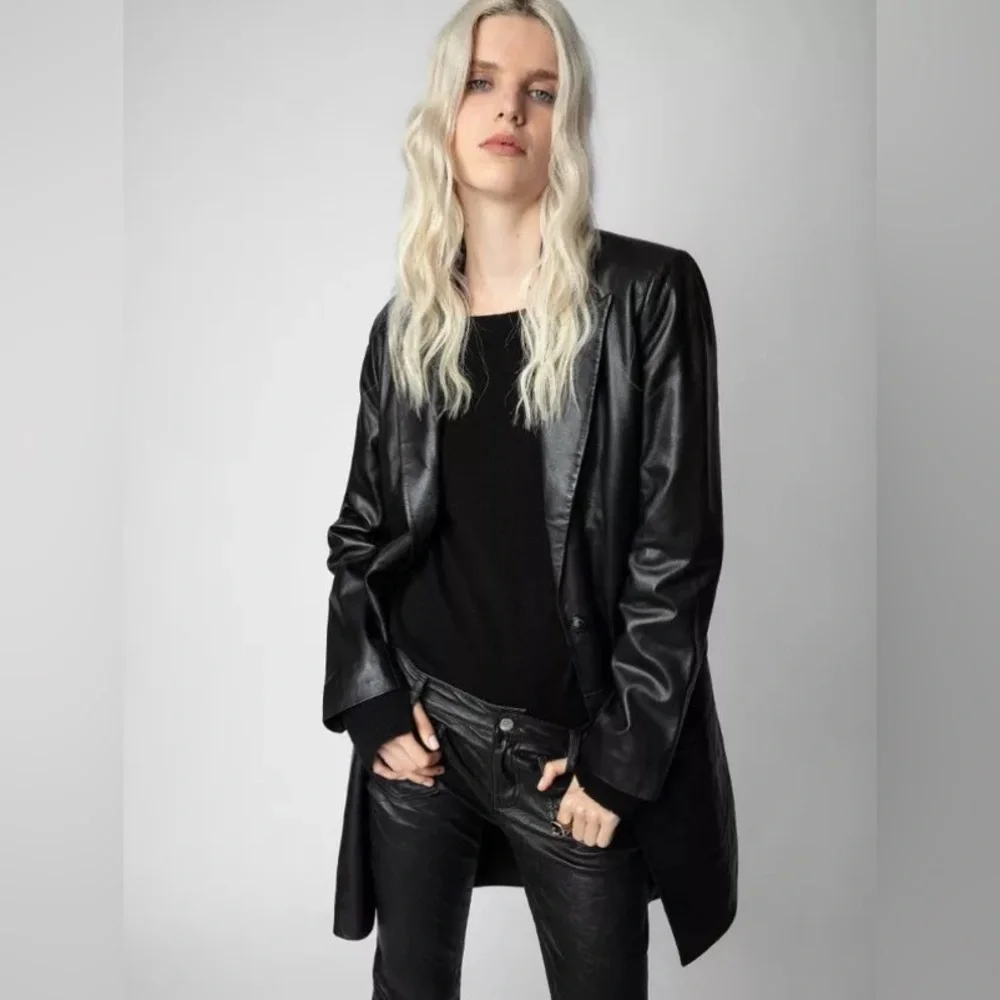 ZADIG & VOLTAIRE Monarque Lamb Leather Coat in Black